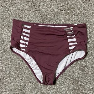 Shade & Shore High-Waisted Cutout Bikini Bottom - Burgundy